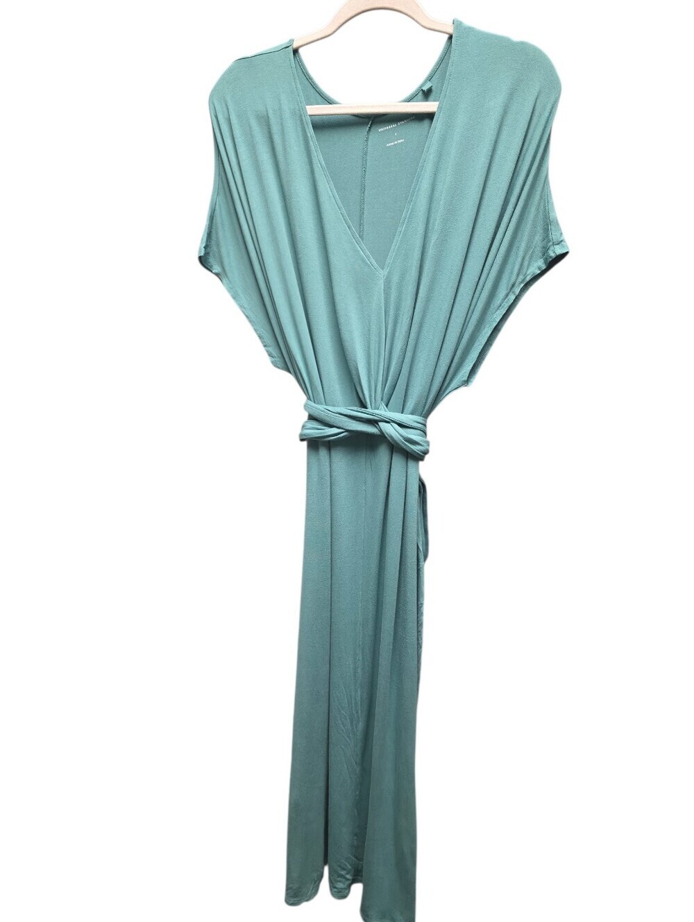 Universal Standard Seafoam Green V-Neck Midi Dress with Waist Tie Sz.L